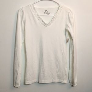 Girls Old Navy White Ruffle V-Neck Long Sleeve Tee Shirt: Size XL